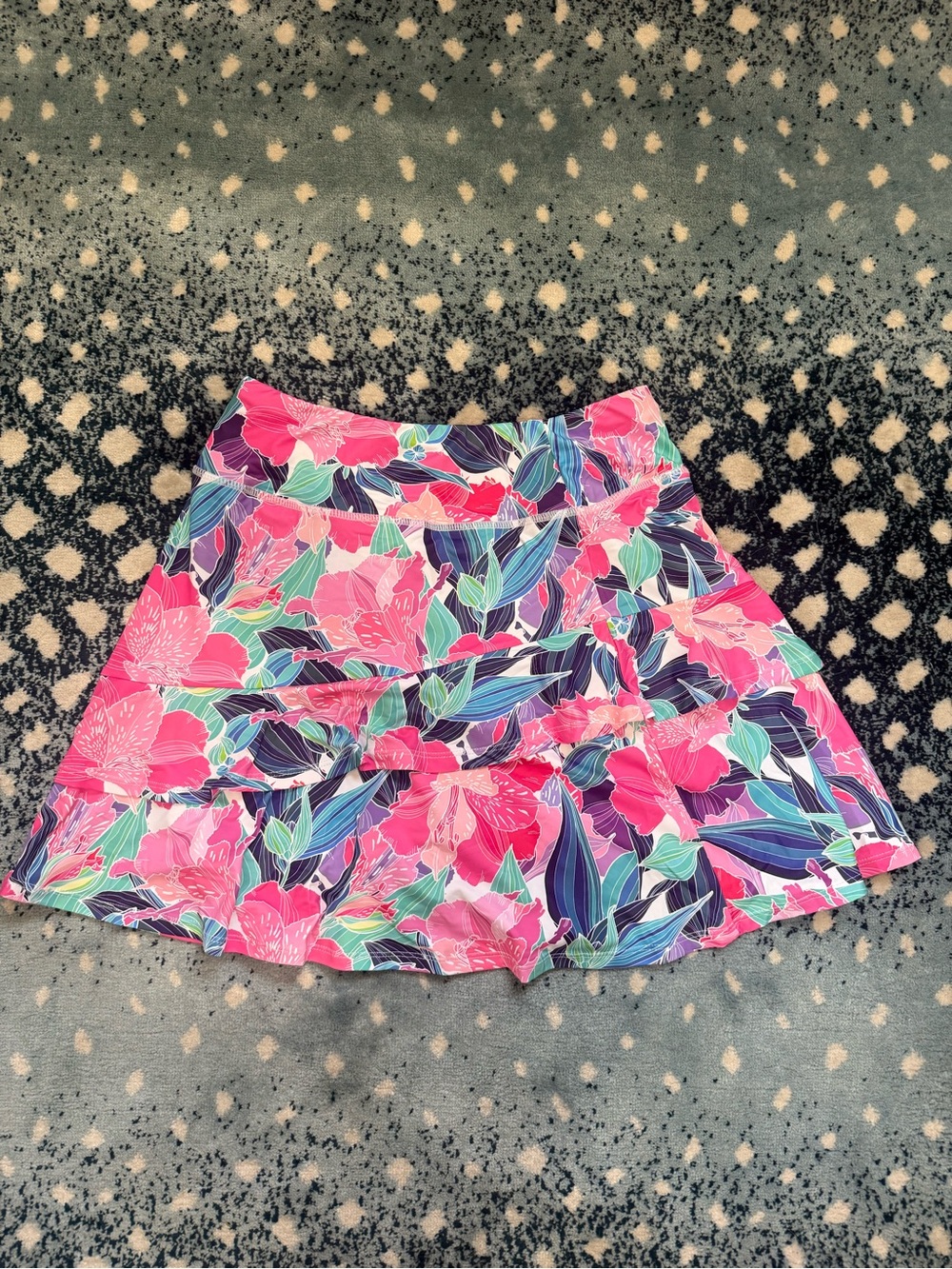Floral Tiered Mini Skirt in Pink and Teal